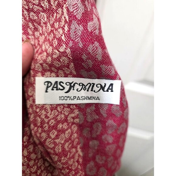 Pashmina Red & Pink Leopard Print 100% Pashmina Scarf Fringe Size72x26 - Picture 5 of 5